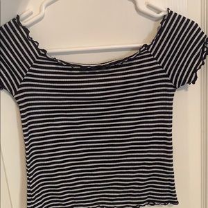 blue and white striped crop top